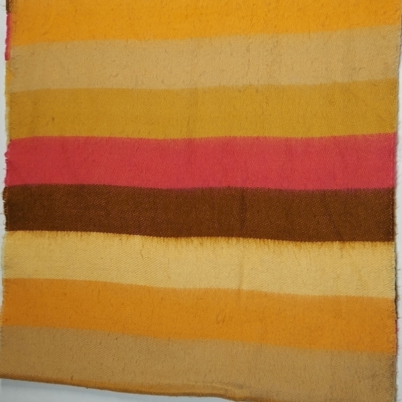 Pink Orange Striped 100%  Cashmere Scotland Scarf Fringe - Picture 6 of 13